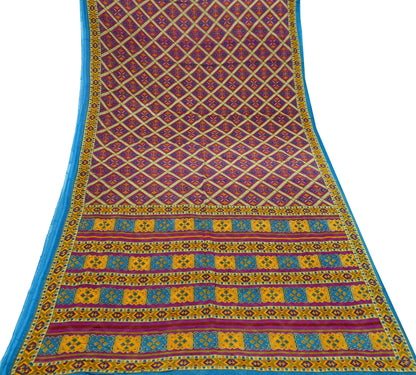 Indian Vintage Sari Purple Printed Pure Cotton Sarees Fabric Floral 5Yd Sarong Wrap Boho Fabric Kimono Dress making Crafting