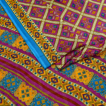 Indian Vintage Sari Purple Printed Pure Cotton Sarees Fabric Floral 5Yd Sarong Wrap Boho Fabric Kimono Dress making Crafting