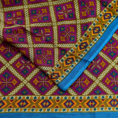 Indian Vintage Sari Purple Printed Pure Cotton Sarees Fabric Floral 5Yd Sarong Wrap Boho Fabric Kimono Dress making Crafting