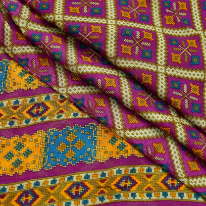 Indian Vintage Sari Purple Printed Pure Cotton Sarees Fabric Floral 5Yd Sarong Wrap Boho Fabric Kimono Dress making Crafting
