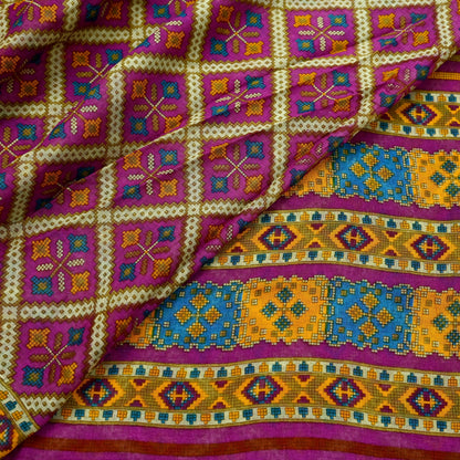 Indian Vintage Sari Purple Printed Pure Cotton Sarees Fabric Floral 5Yd Sarong Wrap Boho Fabric Kimono Dress making Crafting