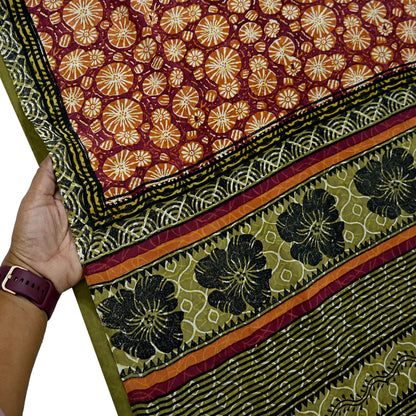Indian Vintage Sari Multi Pure Crepe Silk Block Printed Saree 5yd Sewing Floral Soft Craft Fabric Wrap Dress making Upcycle For Crafting