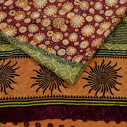 Indian Vintage Sari Multi Pure Crepe Silk Block Printed Saree 5yd Sewing Floral Soft Craft Fabric Wrap Dress making Upcycle For Crafting