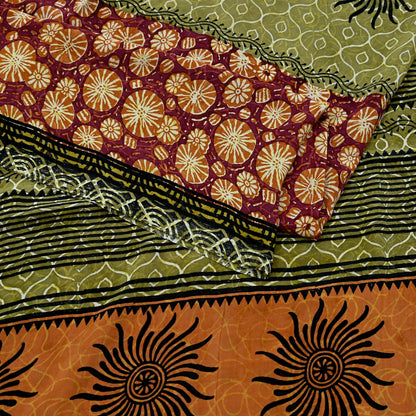 Indian Vintage Sari Multi Pure Crepe Silk Block Printed Saree 5yd Sewing Floral Soft Craft Fabric Wrap Dress making Upcycle For Crafting