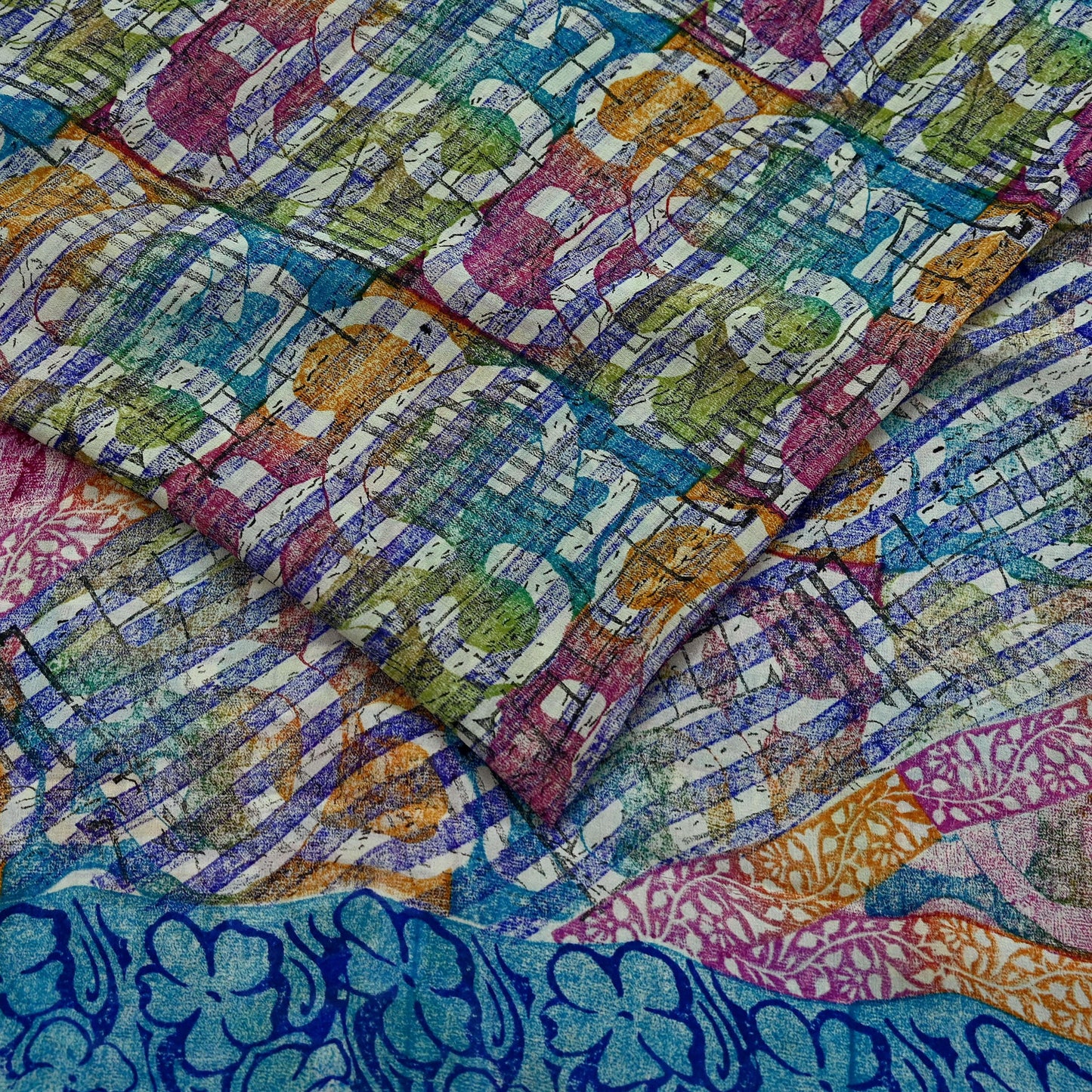 Women Vintage Sari Multi Pure Georgette Silk Printed Saree Craft Fabric Sewing 5Yard Soft Light Dress Making Floral Dress making Crafting