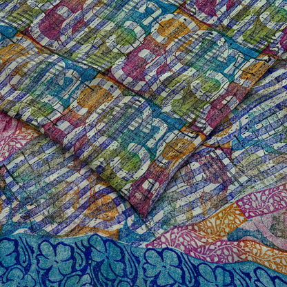 Women Vintage Sari Multi Pure Georgette Silk Printed Saree Craft Fabric Sewing 5Yard Soft Light Dress Making Floral Dress making Crafting