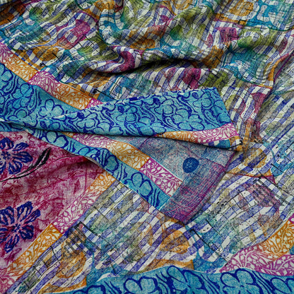 Women Vintage Sari Multi Pure Georgette Silk Printed Saree Craft Fabric Sewing 5Yard Soft Light Dress Making Floral Dress making Crafting