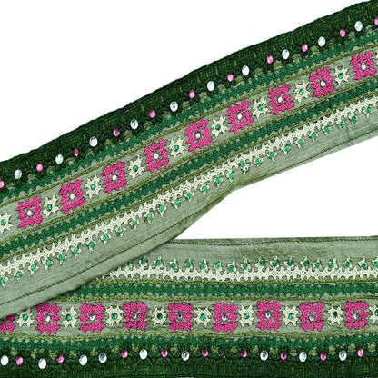 Indian Vintage Sari Border Pure Silk Hand Embroidered crosia 1yd Craft Trim Lace Sewing Sari Ribbon Recycled Dress making Crafting Quilting
