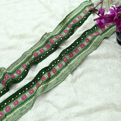 Indian Vintage Sari Border Pure Silk Hand Embroidered crosia 1yd Craft Trim Lace Sewing Sari Ribbon Recycled Dress making Crafting Quilting