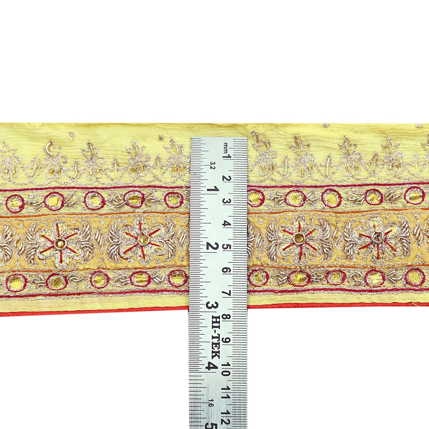 Indian Vintage Saree Border Yellow Hand Embroidered 1yd Craft Trim Lace Sewing Sari Ribbon Pure silk  Zardozi/Dabka