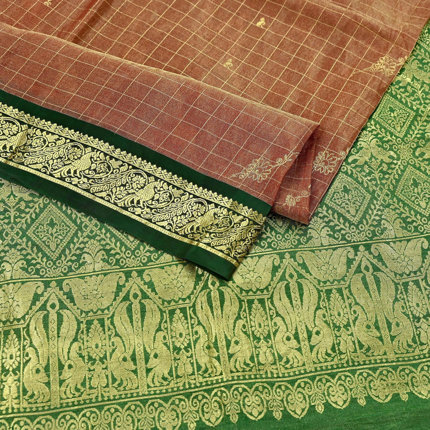 Indian Vintage Heavy Kanjivaram Saree 100% Pure Silk Sari Metallic Zari 5Yd Floral Crafting Dress making Ethnic Peacock Fringes