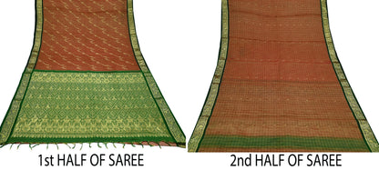 Indian Vintage Heavy Kanjivaram Saree 100% Pure Silk Sari Metallic Zari 5Yd Floral Crafting Dress making Ethnic Peacock Fringes