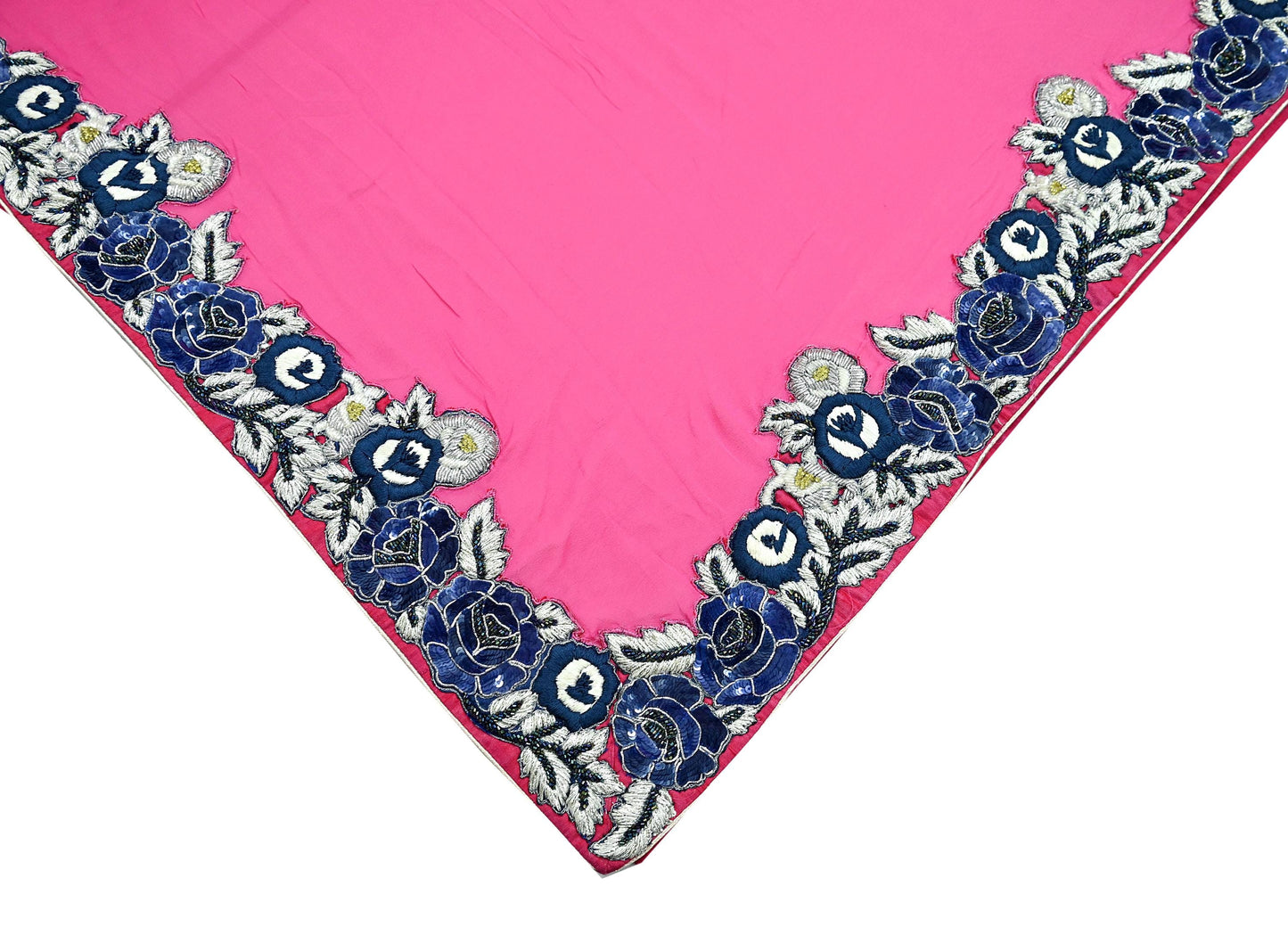 Indian Vintage Sari Pink & Beige Pure Georgette Silk/Net Hand Beaded Sarees Fabric 5Yd Sewing Ethnic Dress making Quilting Bollywood