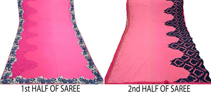 Indian Vintage Sari Pink & Beige Pure Georgette Silk/Net Hand Beaded Sarees Fabric 5Yd Sewing Ethnic Dress making Quilting Bollywood