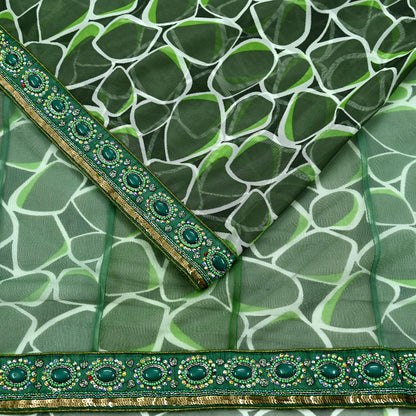 Indian Vintage Heavy Sari Green Net/Mesh Hand Embroidered Sarees Craft Fabric 5Yd Sewing Soft Zardozi Wedding sarees
