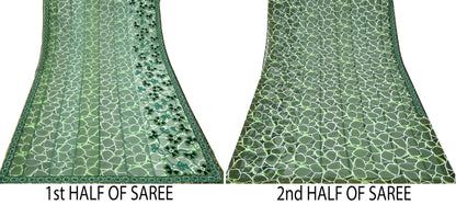 Indian Vintage Heavy Sari Green Net/Mesh Hand Embroidered Sarees Craft Fabric 5Yd Sewing Soft Zardozi Wedding sarees