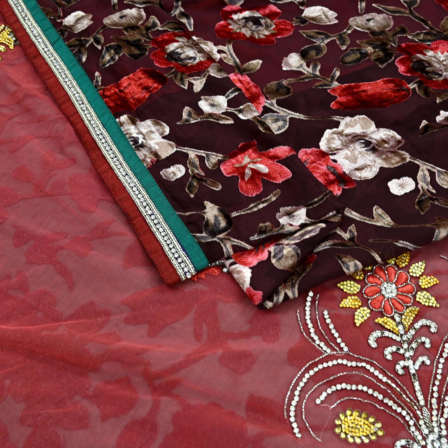 Indian Vintage Sari Peach & Brown Brasso/Net Hand Beaded Sarees Fabric 6-Yards Sewing Ethnic Dress making Quilting Bollywood saree