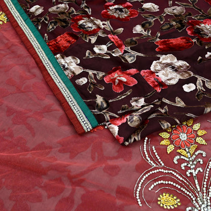 Indian Vintage Sari Peach & Brown Brasso/Net Hand Beaded Sarees Fabric 6-Yards Sewing Ethnic Dress making Quilting Bollywood saree