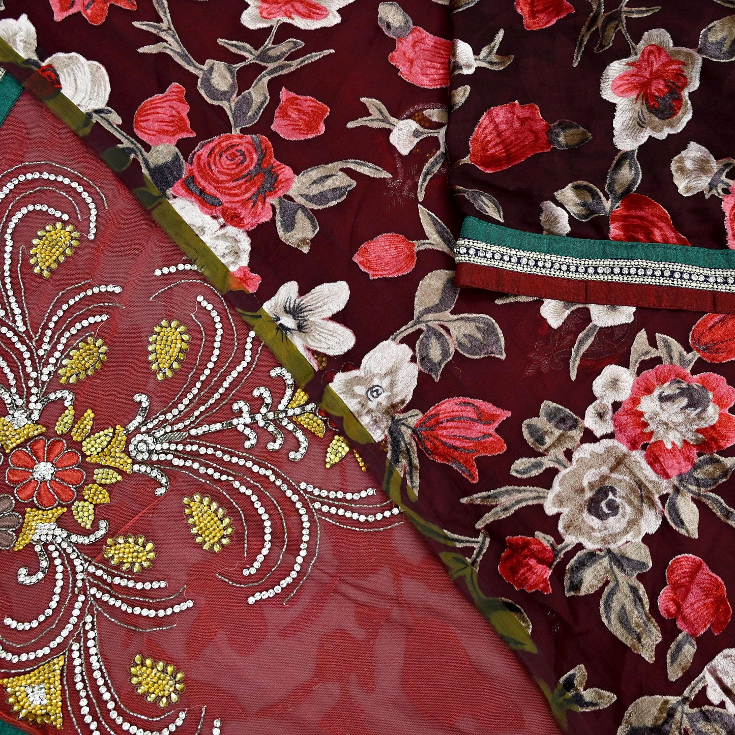 Indian Vintage Sari Peach & Brown Brasso/Net Hand Beaded Sarees Fabric 6-Yards Sewing Ethnic Dress making Quilting Bollywood saree