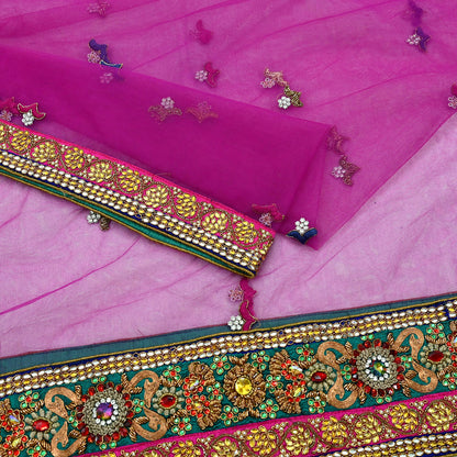 Indian Vintage Heavy Wedding Purple Dupatta Net Mesh Long Stole Hand Embroidered Scarves Golden Zardozi Dabka Zari Stole