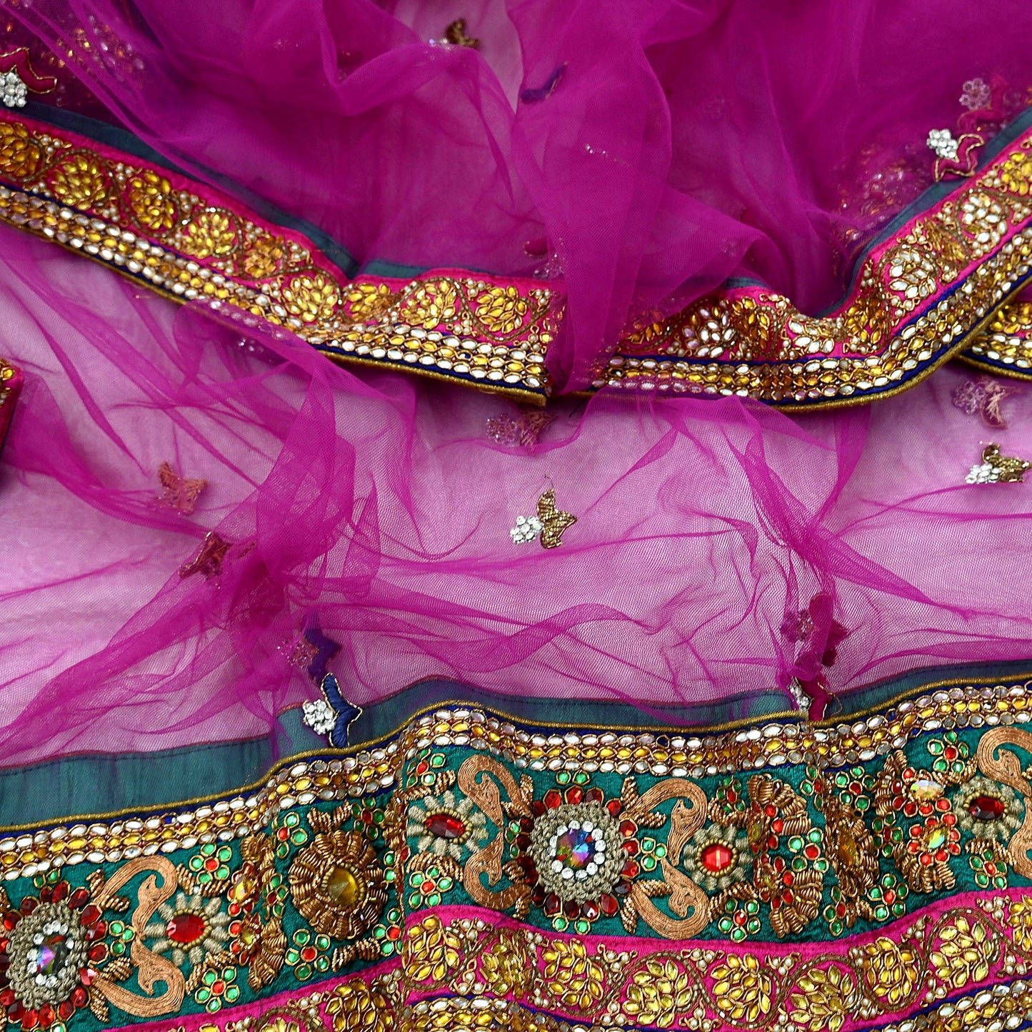 Indian Vintage Heavy Wedding Purple Dupatta Net Mesh Long Stole Hand Embroidered Scarves Golden Zardozi Dabka Zari Stole