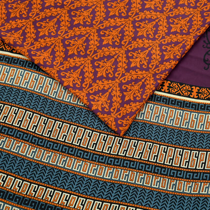 Indian Vintage Purple & Orange Moss Crepe Saree Printed Floral Sari Fabric 5 Yards Soft Craft Fabric Sewing, Dressmaking, Quilting,Upcycling