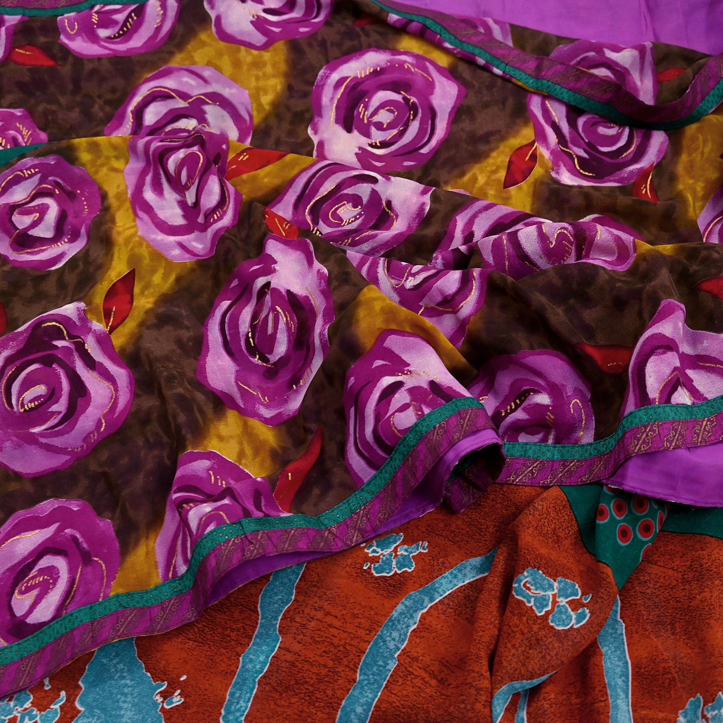 Indian Vintage Multi Saree Georgette Digital Printed Sari Sewing 6yard Craft Soft Crafting Dress Making