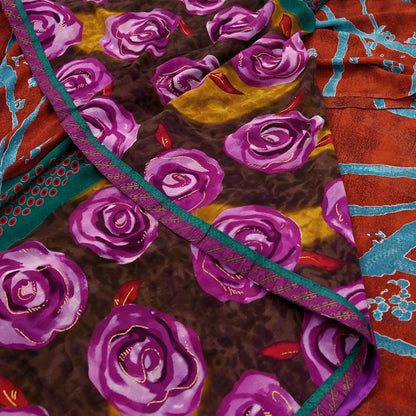 Indian Vintage Multi Saree Georgette Digital Printed Sari Sewing 6yard Craft Soft Crafting Dress Making