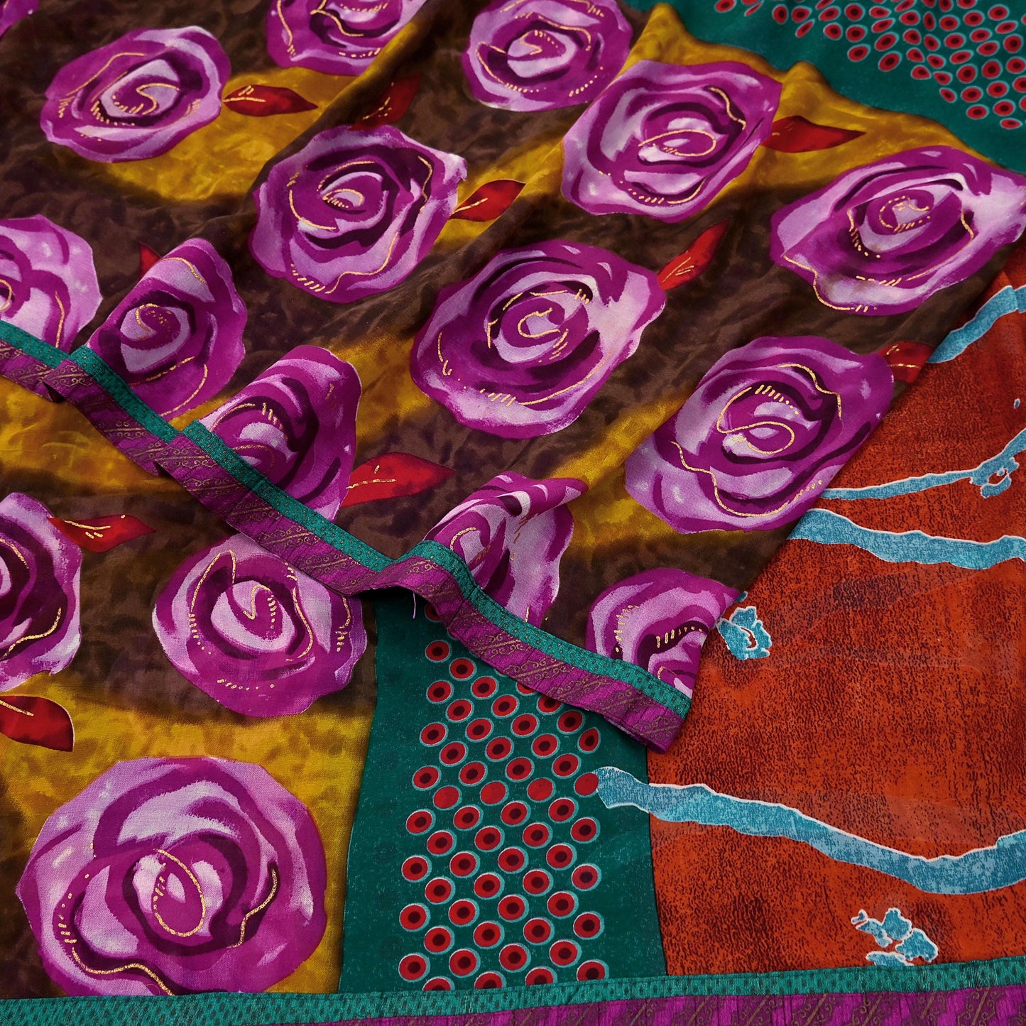 Indian Vintage Multi Saree Georgette Digital Printed Sari Sewing 6yard Craft Soft Crafting Dress Making