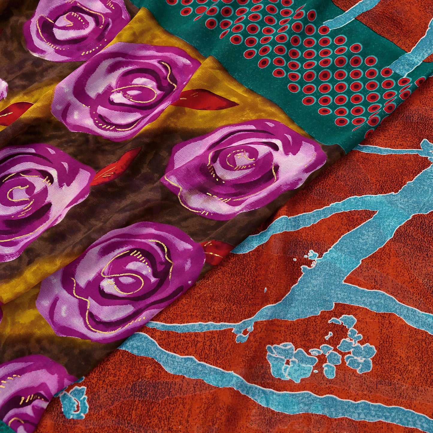 Indian Vintage Multi Saree Georgette Digital Printed Sari Sewing 6yard Craft Soft Crafting Dress Making