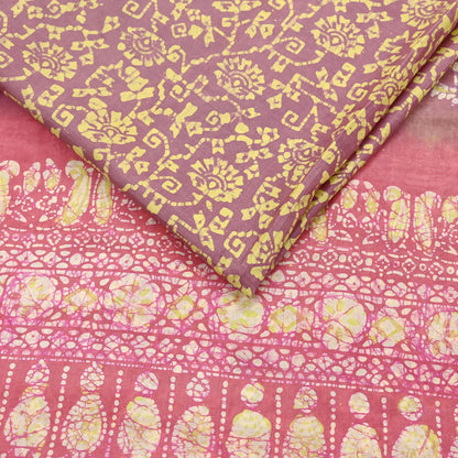 Indian Vintage Sari Pink & Brown Batik Printed Pure Silk Saree Craft Soft Fabric 5Yard Sewing Sarong Wrap Boho