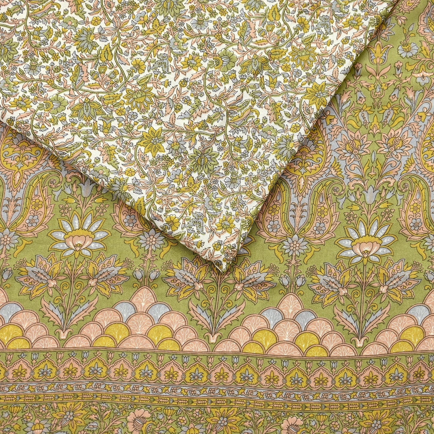 Indian Vintage Sari Printed Artificial silk Saree Fabric: White & Green Floral, 6yd Crafting Dressmaking Upcycle Quilting