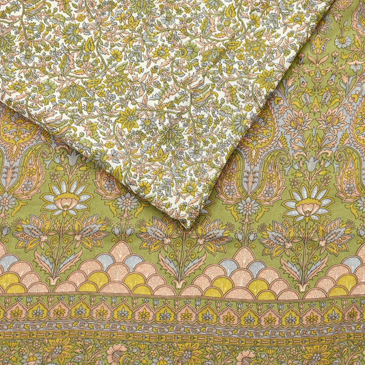 Indian Vintage Sari Printed Artificial silk Saree Fabric: White & Green Floral, 6yd Crafting Dressmaking Upcycle Quilting