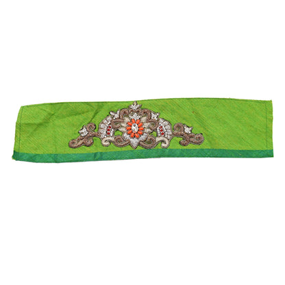 Indian Vintage Green Cotton Appliques/Patches  Set of 2 | Hand-Embroidered Floral Patches with Zardozi, Dabka, for Craft, Journals