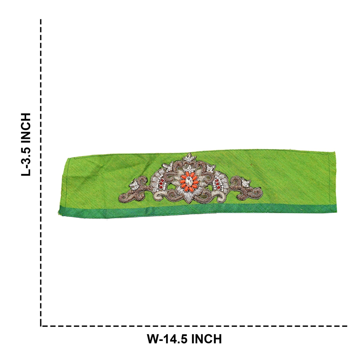 Indian Vintage Green Cotton Appliques/Patches  Set of 2 | Hand-Embroidered Floral Patches with Zardozi, Dabka, for Craft, Journals