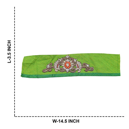 Indian Vintage Green Cotton Appliques/Patches  Set of 2 | Hand-Embroidered Floral Patches with Zardozi, Dabka, for Craft, Journals