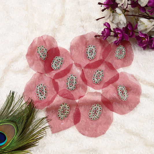 Indian Vintage Maroon American Georgette Appliques  Set of 10 | Hand-Embroidered Floral Patches with Zardozi, Dabka, for Craft, Journals