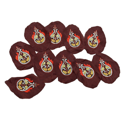 Indian Vintage Hand Embroidered 10 Pcs Rare Appliques Brown Pure Crepe silk Applique VERY OLD ANTIQUE Snippets Remnants Craft Journals