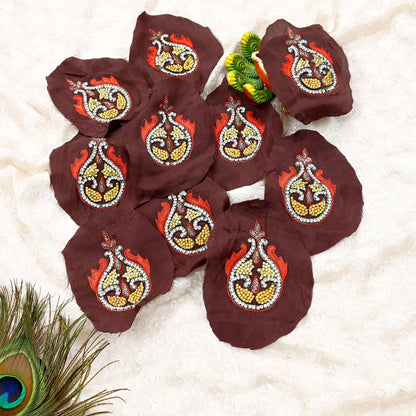 Indian Vintage Hand Embroidered 10 Pcs Rare Appliques Brown Pure Crepe silk Applique VERY OLD ANTIQUE Snippets Remnants Craft Journals