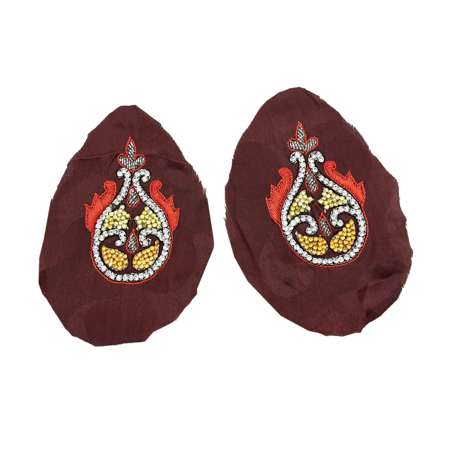 Indian Vintage Hand Embroidered 10 Pcs Rare Appliques Brown Pure Crepe silk Applique VERY OLD ANTIQUE Snippets Remnants Craft Journals
