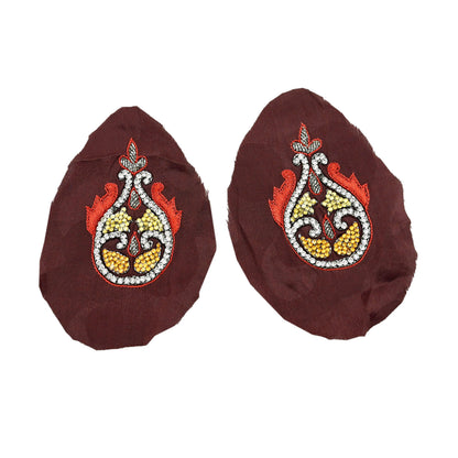 Indian Vintage Hand Embroidered 10 Pcs Rare Appliques Brown Pure Crepe silk Applique VERY OLD ANTIQUE Snippets Remnants Craft Journals