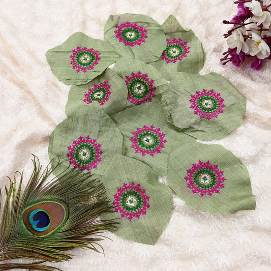 Indian Vintage Embroidered 10 Pcs Rare Appliques Saffron Pure silk Applique VERY OLD ANTIQUE Snippets Remnants Craft Journals
