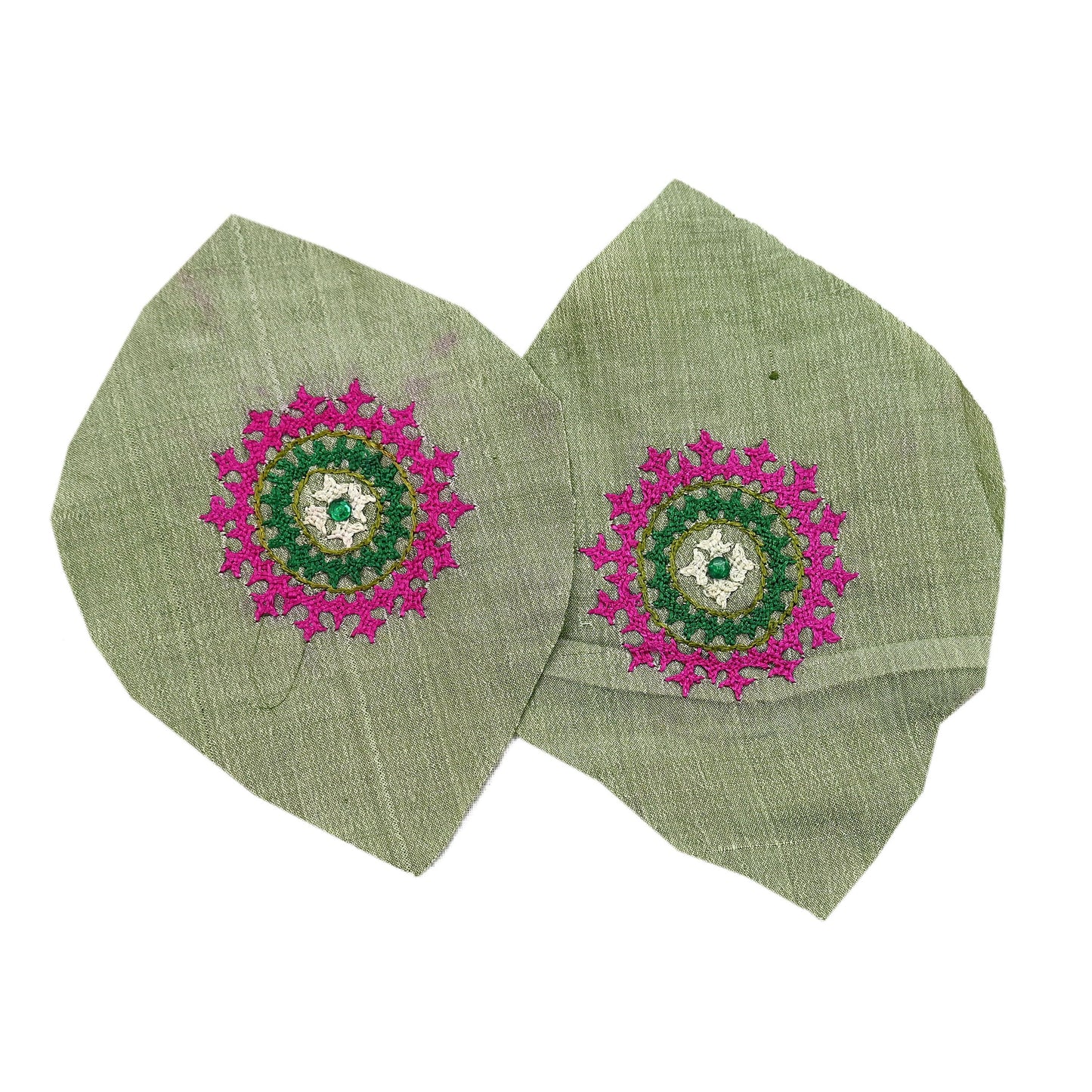 Indian Vintage Embroidered 10 Pcs Rare Appliques Saffron Pure silk Applique VERY OLD ANTIQUE Snippets Remnants Craft Journals