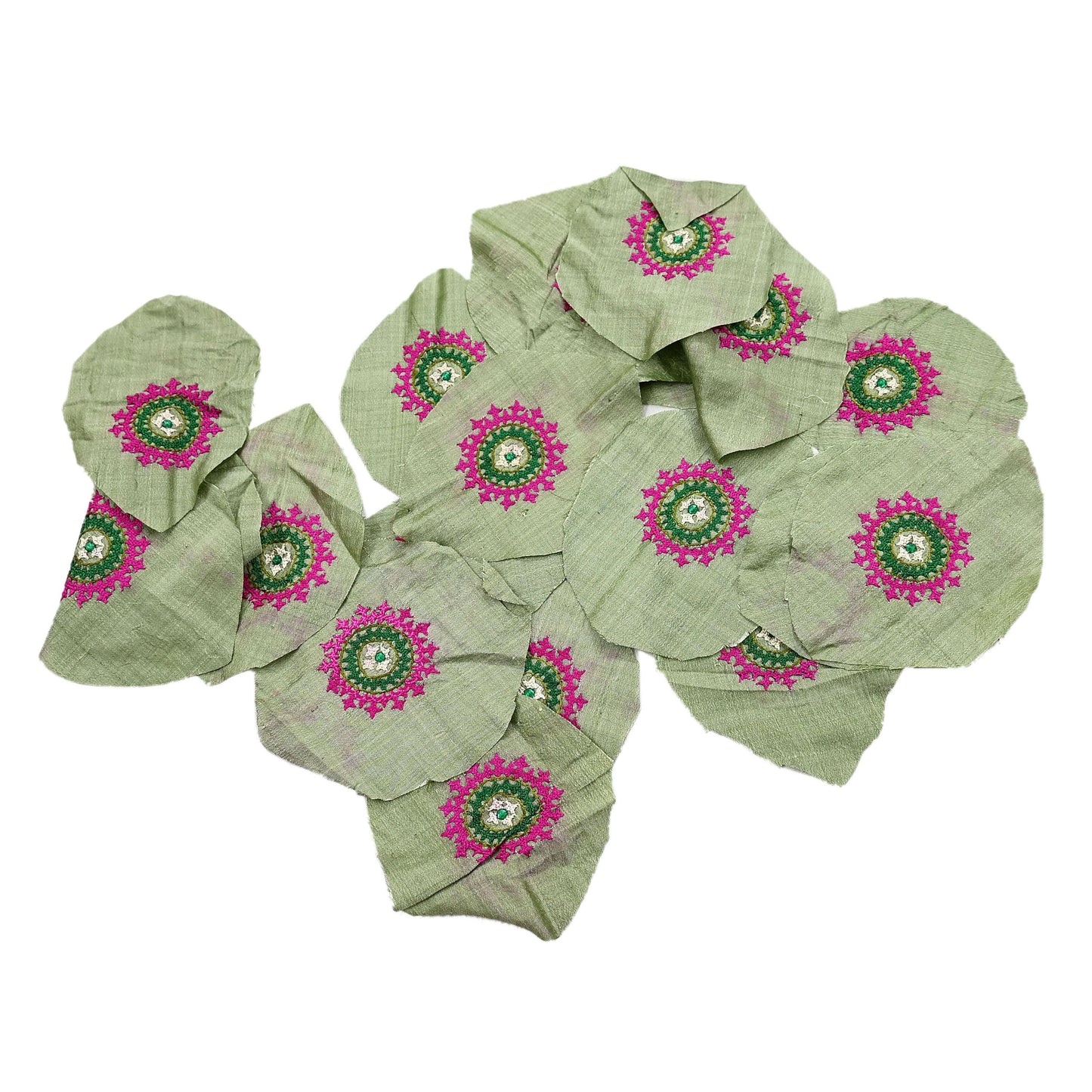 Indian Vintage Embroidered 10 Pcs Rare Appliques Saffron Pure silk Applique VERY OLD ANTIQUE Snippets Remnants Craft Journals