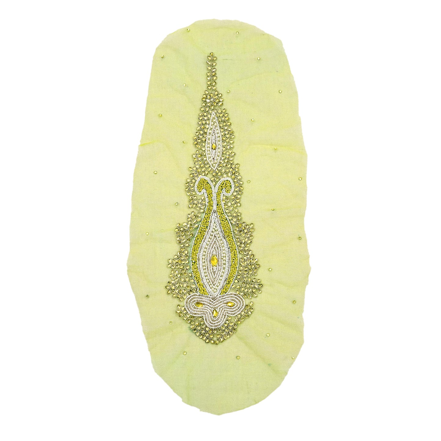 Indian Vintage Hand-Embroidered Neon Green Net Appliques  Set of 1 Patches with Zardozi,Dabka, Zari,for Craft, Journals