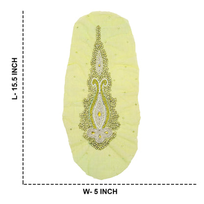 Indian Vintage Hand-Embroidered Neon Green Net Appliques  Set of 1 Patches with Zardozi,Dabka, Zari,for Craft, Journals