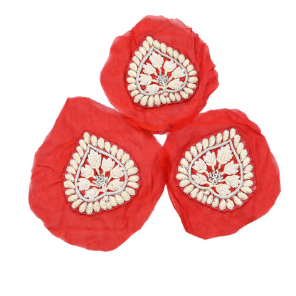 Indian Vintage Embroidered Orange Pure Georgette Silk set-3 Pcs Applique VERY OLD ANTIQUE Snippets Remnants Craft Journals