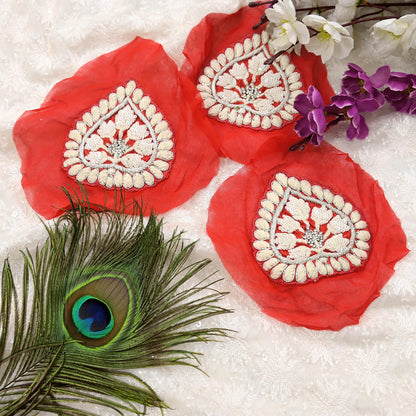 Indian Vintage Embroidered Orange Pure Georgette Silk set-3 Pcs Applique VERY OLD ANTIQUE Snippets Remnants Craft Journals