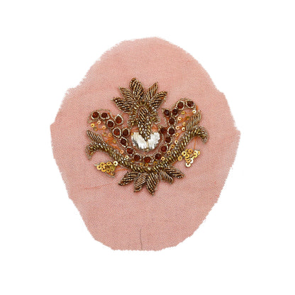 Indian Vintage Hand-Embroidered Rusty Net Appliques  Set of 5 Floral Patches with Zardozi, Dabka, Zari,for Craft, Journals
