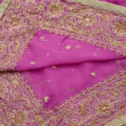 Indian Vintage Pink Dupatta Pure Georgette silk Long Stole Hand Embroidered Scarves Stole Veil Wrap Sequins Dabka/ Zardozi